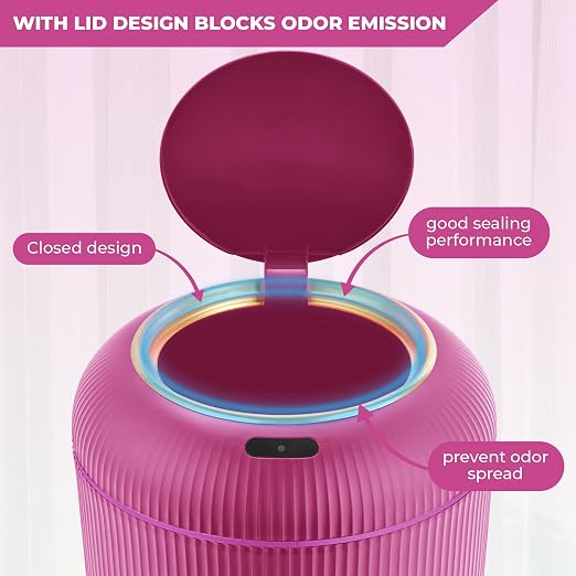 Pukomc Smart Sensor Wastebasket, Convenient and Hygienic Easy to Use, Technology Sensor Waterproof Wastebasket Plastic Trash can for Kitchen, Bathroom, Bedroom, Living Room, Office and Outdoor Pink
