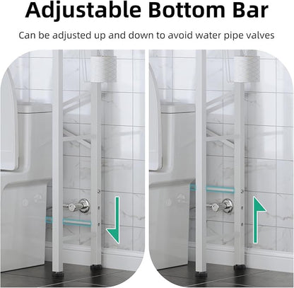 Kalrin Over The Toilet Storage with X Shape Side Guardrail, 3-Tier Over Toilet Storage Rack with Drain Basket, Freestanding Bathroom Organizer for Balcony Laundry, Pure White