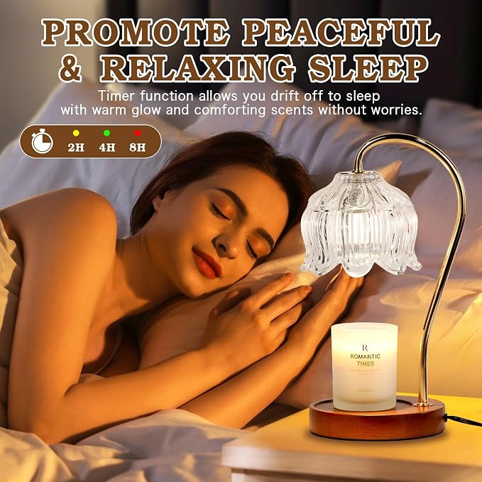 Funistree Flower Candle Warmer Lamp with Timer, Dimmable Candle Lamp Warmer, Christmas Birthday Gifts for Women Mom Her, Housewarming Home Decor, Lotus Wax Warmer for Yankee Candles - Clear Lily