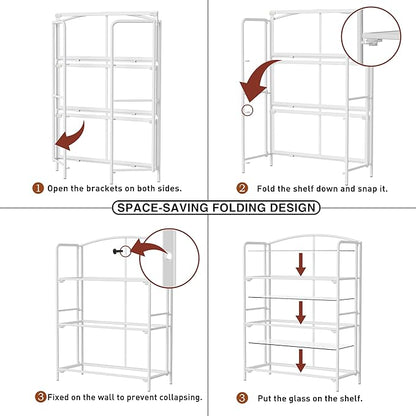 Crofy No Assembly Folding Bookshelf for Living Room, 3 Tier White Collapsible Book Shelf for Home Office, Portable Bookcase Storage Organizer
