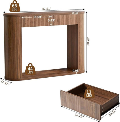 42.5” Console Table with 2 Drawers, Fluted Entryway Table with Rounded Corners, Rectangular Sofa Table Behind Couch for Living Room, Hallway, Foyer (Walnut)