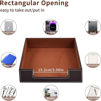 Leather Letter Tray, Office Supplies Desk Organizer for Mail Paper Files Magazines Jewelry Cosmetics,Luxury Letter Holder&Multipurpos Stackable Office Desktop Storage Box,Coffee