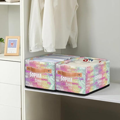 Personalized Small Storage Basket with Name, Countertop Toilet Paper Basket, Entryway Organizing Keys Books Toys Towels, Desk Shelf Makeup Organization, Colorful Rainbow Glittering Printed