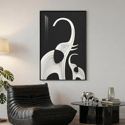 Framed Black and White Wall Art, Large Modern Animal Elephant Prints Paintings Artwork for Walls, Contemporary Minimalist Pictures for Living Room Dining Bedroom Office Hallway Home Decor 24x36 In