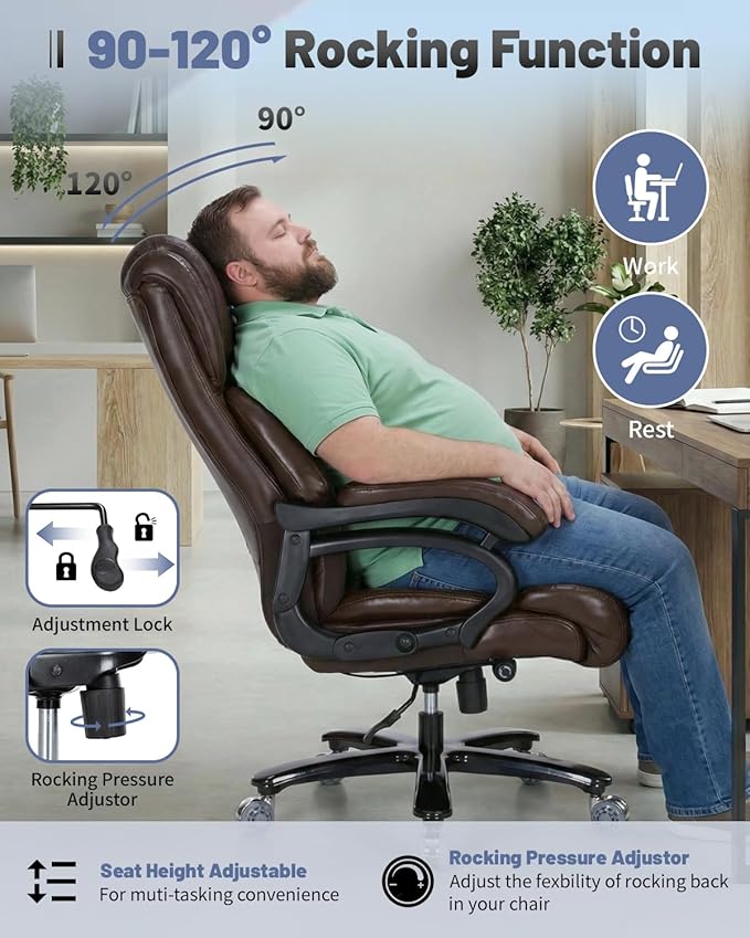 800lbs Executive Office Chairs, Big and Tall Desk Chair with Lumbar Support, Office Chair for Heavy People, Heavy Duty Office Chair with Pocket Spring Cushion, Dual Rubber Wheel