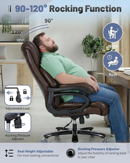 800lbs Executive Office Chairs, Big and Tall Desk Chair with Lumbar Support, Office Chair for Heavy People, Heavy Duty Office Chair with Pocket Spring Cushion, Dual Rubber Wheel