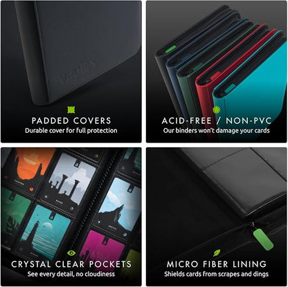 Vault X 12 Pocket Zip Binder, 480 Cards, Exo-Tec Material, 20 Side-Loading Pages (Black)