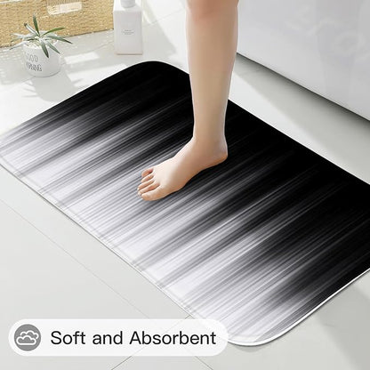4 Pcs Grey and Black Gradient Shower Curtain Set with Rugs and Toilet Lid Cover, Modern Simple Waterproof Fabric Bathroom Set, Ombre Stripe Gothic Abstract Bathroom Decor Set Accessories