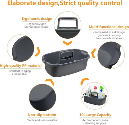 2 Pack Multi-Purpose Plastic Cleaning Caddy with Handle, Shower Caddy Organizer/Storage Basket/Totes Portable for Bathroom Supplies, Cleaning Products, Under Sink Tool. (grey+white)