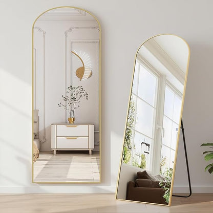 NEWBULIG Arched Mirror Full Length, 58"x19" Body Wall Mirrors with Shatter-Proof Glass, Upgraded Floor Standing Mirror, Hanging or Leaning, with Stand Aluminum Alloy Frame for Home Decor, Gold