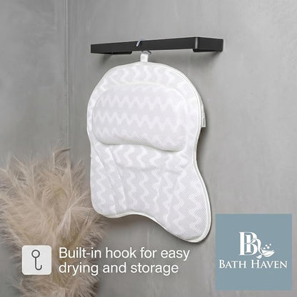 Bath Pillow Bathtub Pillow Back Neck Support Pillow, Spa Cushion for Tub, Relaxing Headrest Bath Pillow, Portable Washable Bathtub Accessories with 3D Air Mesh Thick Soft Cushion (Bright White)
