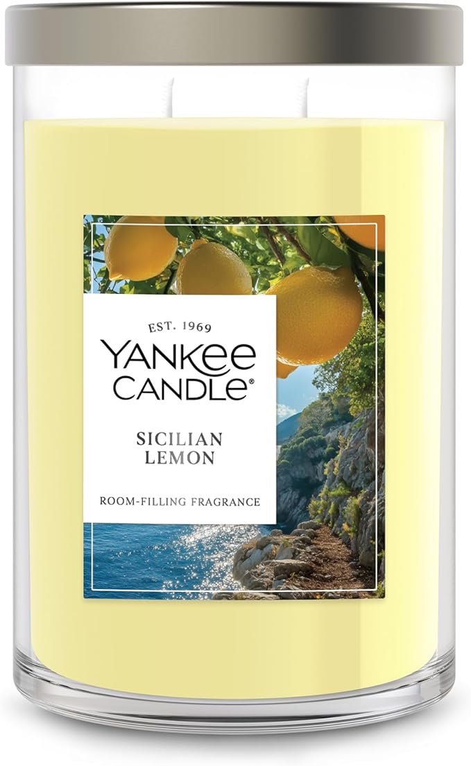 Yankee Candle Large Tumbler Scented Candle with up to 80 Hour Burn Time, Premium Plant Wax Blend for Consistent Burn, 20 oz Tumbler Candle with Room Filling Fragrance, Sicilian Lemon