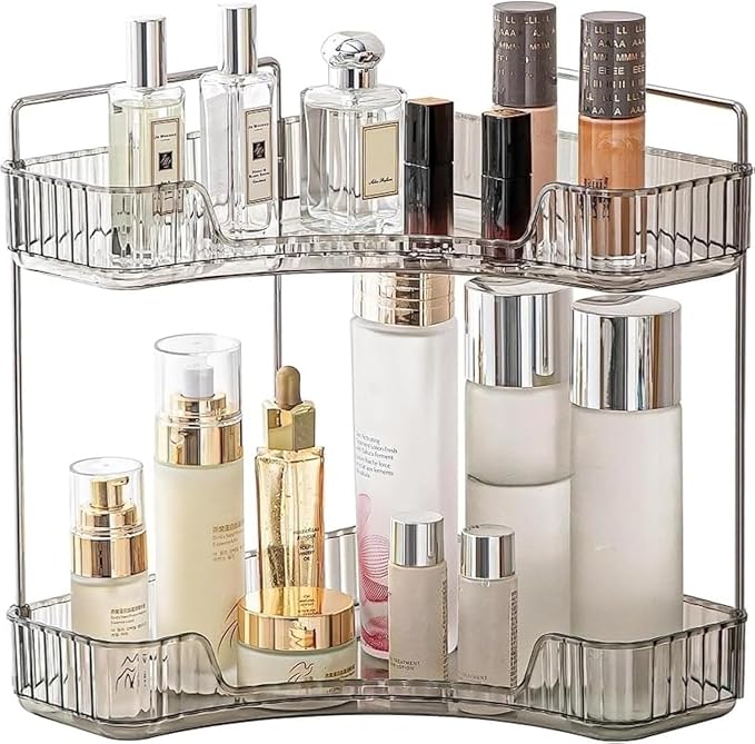 Grey Bathroom Counter Shelf - 2 Tier Vanity Organizer for Skincare, Makeup, Toiletries, Lotions & Perfumes