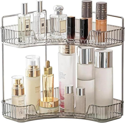 Grey Bathroom Counter Shelf - 2 Tier Vanity Organizer for Skincare, Makeup, Toiletries, Lotions & Perfumes
