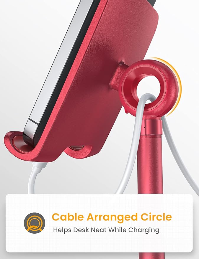 LISEN Cell Phone Stand Adjustable Phone Holer for Desk, Computer Office Desk Accessories for iPhone 16 Holder Women Kitchen Essentials Fits Switch Kindle iPads Tablet 4-10in (Red)