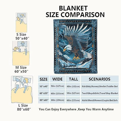 Blue Eagle Blanket,Mountain Nature Southwestern Throw Blankets,Gifts for Kids Adults & Wildlife Loves,Lightweight Soft Fleece,for Sofa Couch Bed Room Travel,Birthday Decor,50x60in