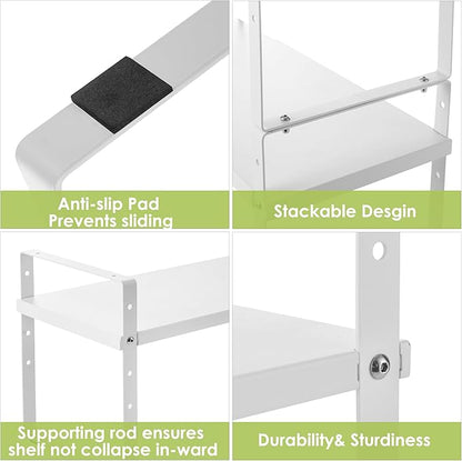 Across-Star Expandable Cabinet Shelf Organizer Rack, Stackable Kitchen Counter Storage Shelves Stand, Adjustable Height Pantry Shelf Spice Rack (White, 1 Pack)