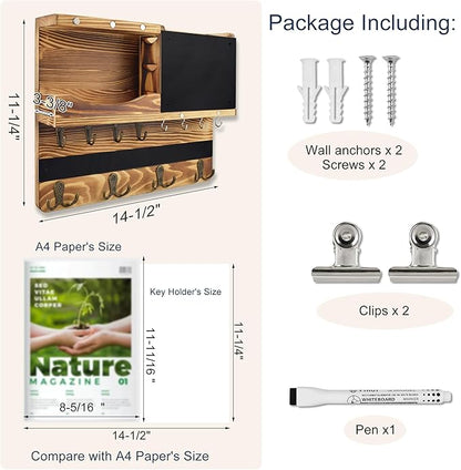 Key Holder for Wall Mount with Shelf and Mail Organizer, Key and Mail Holder with 16 Hooks, Farmhouse Entryway Organizer, Home Decor Rack(Pine Wood, Wood Color)