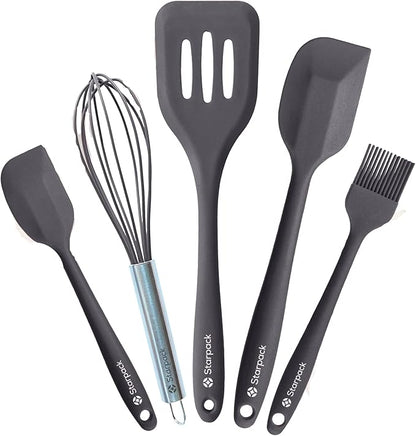 Starpack 'Flip & Whip' Premium Silicone Baking Utensils Set (5 Pcs) - Heat Resistant to 600F - Spatulas, Whisk & Basting Brush Set