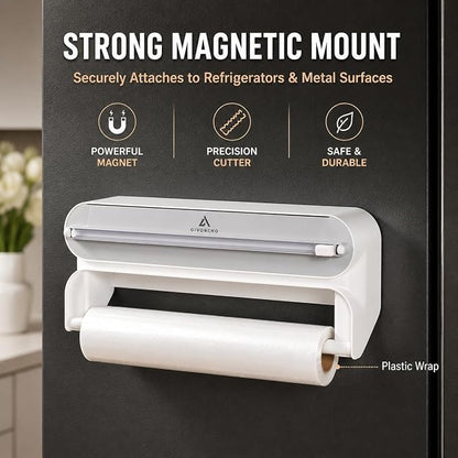 Magnetic Plastic Wrap Dispenser with Cutter, 2-in-1 Kitchen Wrap Organizer for Plastic Wrap, Cling Film & Aluminum Foil, Wall Mount Foil Dispenser (2 in 1)