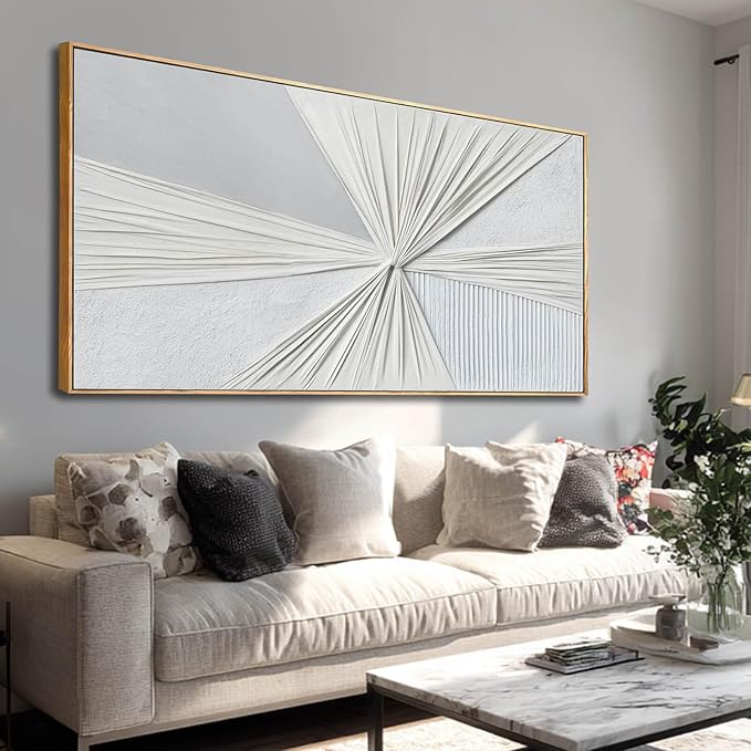 LEVERUP Canvas Wall Art - Abstract Pictures for Dining Room - White Wall Decor 24 x 48 Inches - Modern Art Wall Decor for Bedroom Kitchen Living Room Office