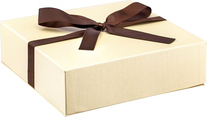 Luxury Dome-Shape Leather Necklace Box - Leather Interior Chain & Necklace Jewelry Gift Box for Men & Women - Necklace Case with Cream Ribbed Fancy Outer Box & Matching Bow Ribbon