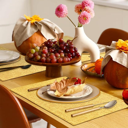 Homaxy Cloths Placemats for Dining Table Set of 8, Heat Resistant Washable Cotton Linen Blend Table Mats, Place Mats for Indoor Outdoor Party Kitchen Decoration, 13" x 19", Mustard Yellow