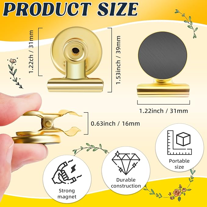 GRTARD 12Pack Magnetic Clips with Anti-Scratch Sticky Pads, Strong Heavy Duty Fridge Magnets Clip, Whiteboard Magnets with Clips, Non-Scratch Metal Magnetic Clip for Refrigerator, Whiteboard
