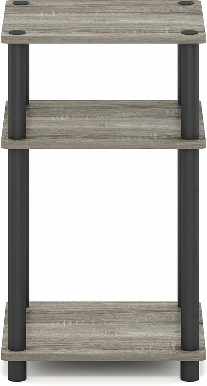 Furinno Turn-N-Tube Side Table, 3-Tier End Table with Open Shelf, Toolless Assembly Night Stand, Bedside Table, for Living Room, Bedroom, Grey Oak