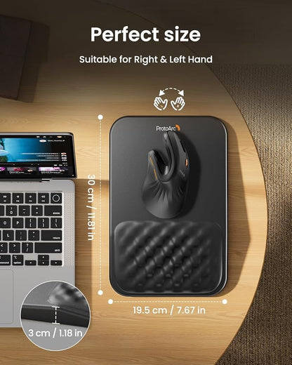 ProtoArc MP50 Ergonomic Mouse Pad with Wrist Rest, PU Leather Mousepad with Soft Memory Foam and Non-Slip PU Base for Pain Relief, Desk, Home, Office, 12x8 Inches, Black (Mouse Not Included)