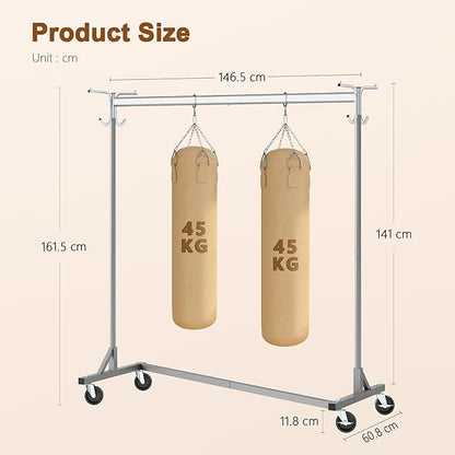 Hoctieon Z Clothes Rack with Cover, Metal Heavy Duty Clothing Rack, Rolling Garment Rack with Wheels, with Dustproof Cover Waterproof Protector, with 2 Durable Zippers, for Hanging Clothes, Grey