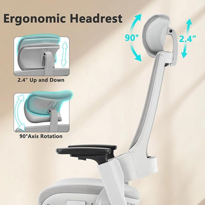 CLATINA Ergonomic High Swivel Executive Chair with Adjustable Height Head 3D Arm Rest Lumbar Support and Upholstered Back for Home Office Studio, Gray Mesh, 2 Pack