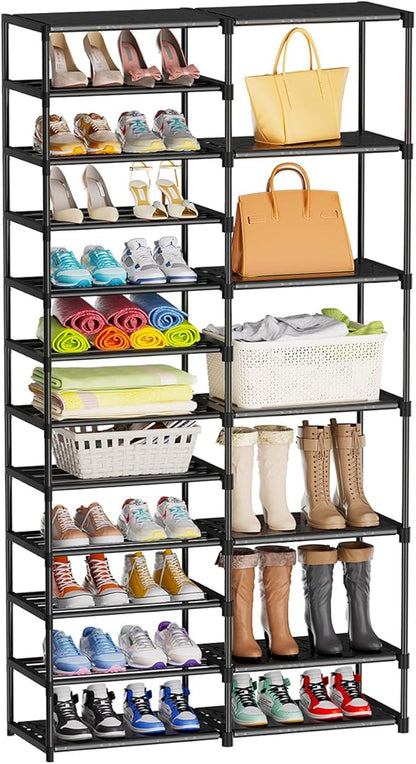 12 Tier Shoe Rack Tall, Metal Shoe Rack Organizer, Large Capacity Holds 34-50 Pairs, Boot Rack Organizer for Entryway, Closet, Garage, Black