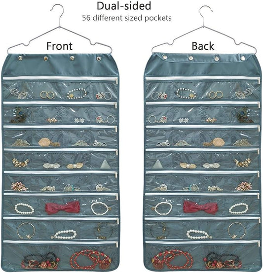 BB Brotrade Hanging Jewelry Organizer,Accessories Organizer,56 Zipper Pocket Organizer for Holding Jewelries (Grey-Zipper)