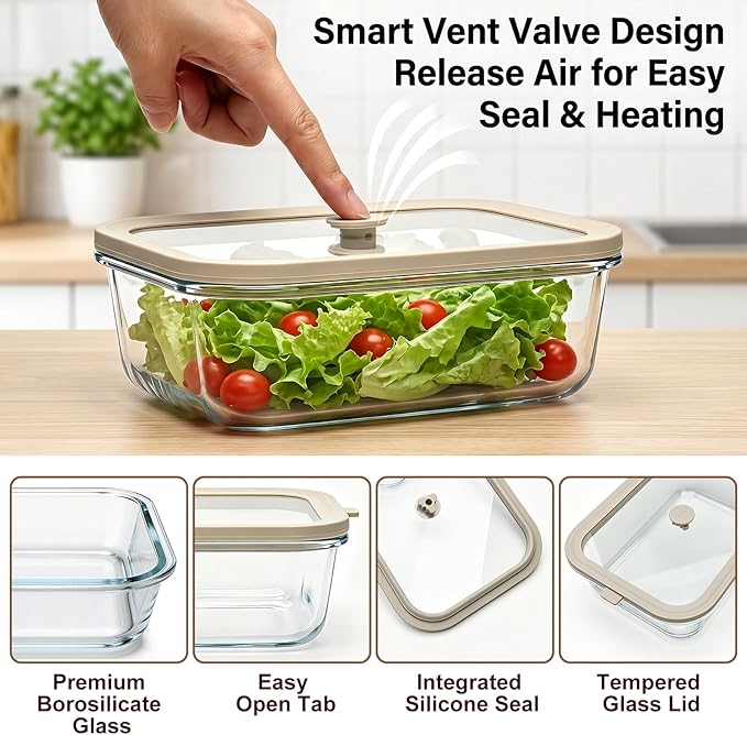 4 Pack Glass Meal Prep Containers Set with Glass Lids, Plastic-Free Glass Food Storage Containers, Multi-Size Glass Food Prep Containers for Lunch, Leftovers, Microwave, Freezer (12, 21, 35, 50 oz)