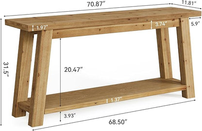 LITTLE TREE 70.9" Solid Wood Console Table for Entryway, 2-Tier Sofa Table Behind Couch, Farmhouse Entryway Table for Living Room, Bedroom, Foyer