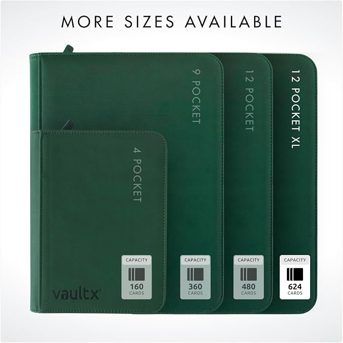 Vault X 12 XL Pocket Zip Binder, 624 Cards, Exo-Tec Material, 26 Side-Loading Pages (Green)