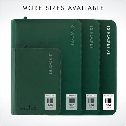 Vault X 12 XL Pocket Zip Binder, 624 Cards, Exo-Tec Material, 26 Side-Loading Pages (Green)