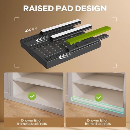 Seinloes 2 Pack Pull out Cabinet Organizer 21" Deep With Raising Pad for Framed Cabinets, Expandable (9"-14" W) Slide out Drawers for Kitchen Cabinets with 4pcs Divider Racks, Roll out Shelves, Black