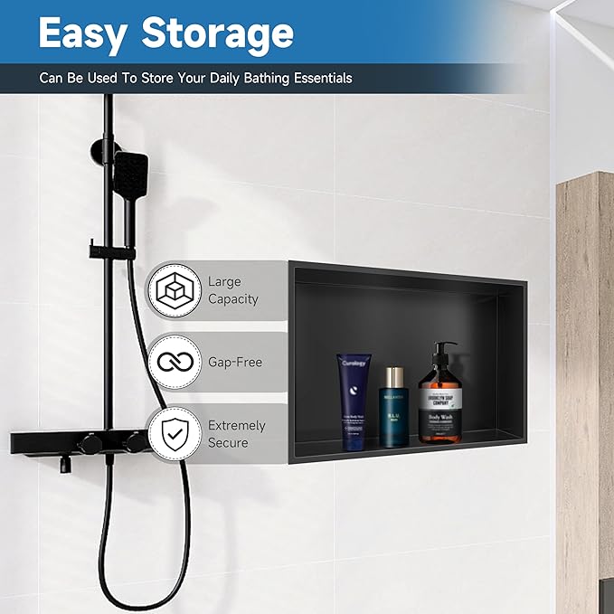 Shower Niche 18" X 12" Black, Stainless Steel Wall Niche Double Shelves Recessed Shower Shelf for Bathroom Storage, No Tile Needed Over Mount Installation