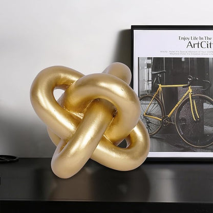 Gold Knot Statue Decor Modern Geometric Round Sculpture Table Sculptures and Figurines Round Decorative Ornaments Knick Knacks Home Decor for Shelves Coffee Table Bookshelf Decoration Gifts