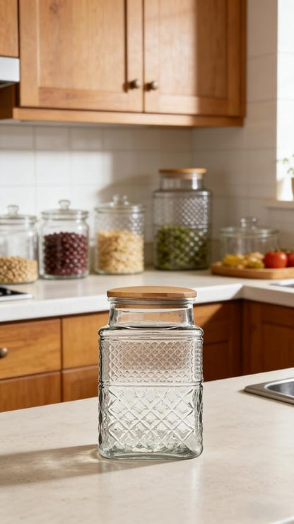 Large Glass Storage Jar, 60 FL OZ Glass Food Storage Containers with Bamboo Lid, Kitchen Containers Cereal Canisters Decorative Jar for Candy Snack Cookies Coffee Tea Nuts Airtight Jars