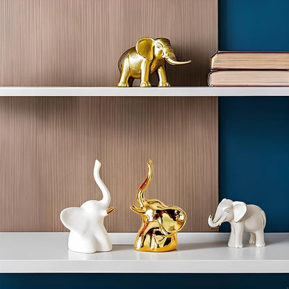 Home Decor Elephant Statues,1 Pair, Small Decorative Accents for Shelves, Livingroom and Bedroom, Gold and White