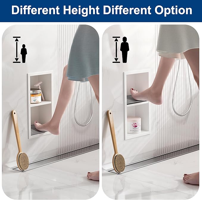 Qeke Shower Foot Rest for Shaving Legs, 304 Stainless Steel Footrest Niche with Shaving Holder, Recessed Shower Niche for Shaving Legs, Matte White, 5.9" X 12.3"