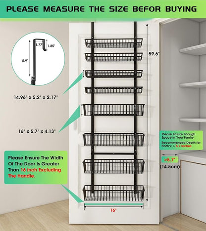 Mefirt Over The Door Pantry Organizer, Pantry Organization and Storage, 8-Tier Deep Baskets Hanging Heavy-Duty Metal, Wall Spice Rack Seasoning Shelves for Home & Kitchen, Laundry Room Bathroom, Black