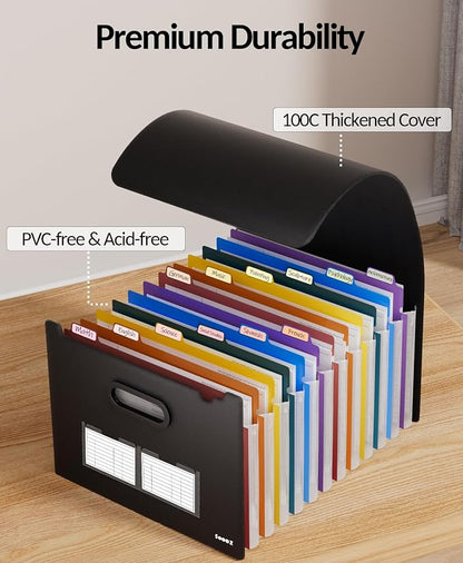 Sooez Upgraded Accordion File Organizer, Expanding File Folder with Deeper 12 Pockets - Never Cover Up Index Tabs, Monthly Bill Paper Receipt Document Organizer, Letter A4 Size for Home Office School