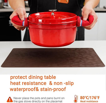 Vinyl Placemats Set of 4 Heat Resistant Easy Clean Non-Slip Place Mats for Dining Table Faux Leather Waterproof Stain Resistant Wipeable Washable PVC Table Mats(4, Brown)