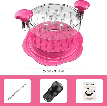 SURETIVIAN Chicken Shredder Tool Twist Large Chicken Breast Shredder with Brush&Fork, Visible Meat Shredder Machine, Anti-Slip Strip, Ergonomic Handle, BPA Free, Pork Beef Chicken(Hot Pink)