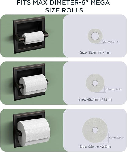 FORIOUS Recessed Toilet Paper Holder, Stainless Steel Durable Tissue Roll Holder Wall Mount for Bathroom Space Saving Design with Mounting Bracket, in Wall Toilet Paper Dispenser, Oil Rubbed Bronze