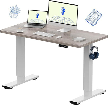 FLEXISPOT EN1 One-Piece Standing Desk with 1-Inch Thick Seamless Desktop, 48"x24" Electric Height Adjustable Desk for Home Office, Multi-Monitor Setups & Easy Assembly, Gray Wood